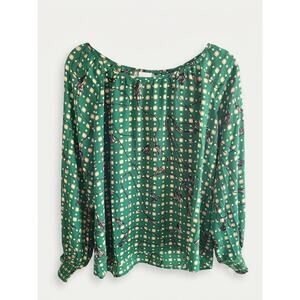 Cabi Women's Green Patterned Long Sleeve Blouse - Medium NWOT Preppy Classic